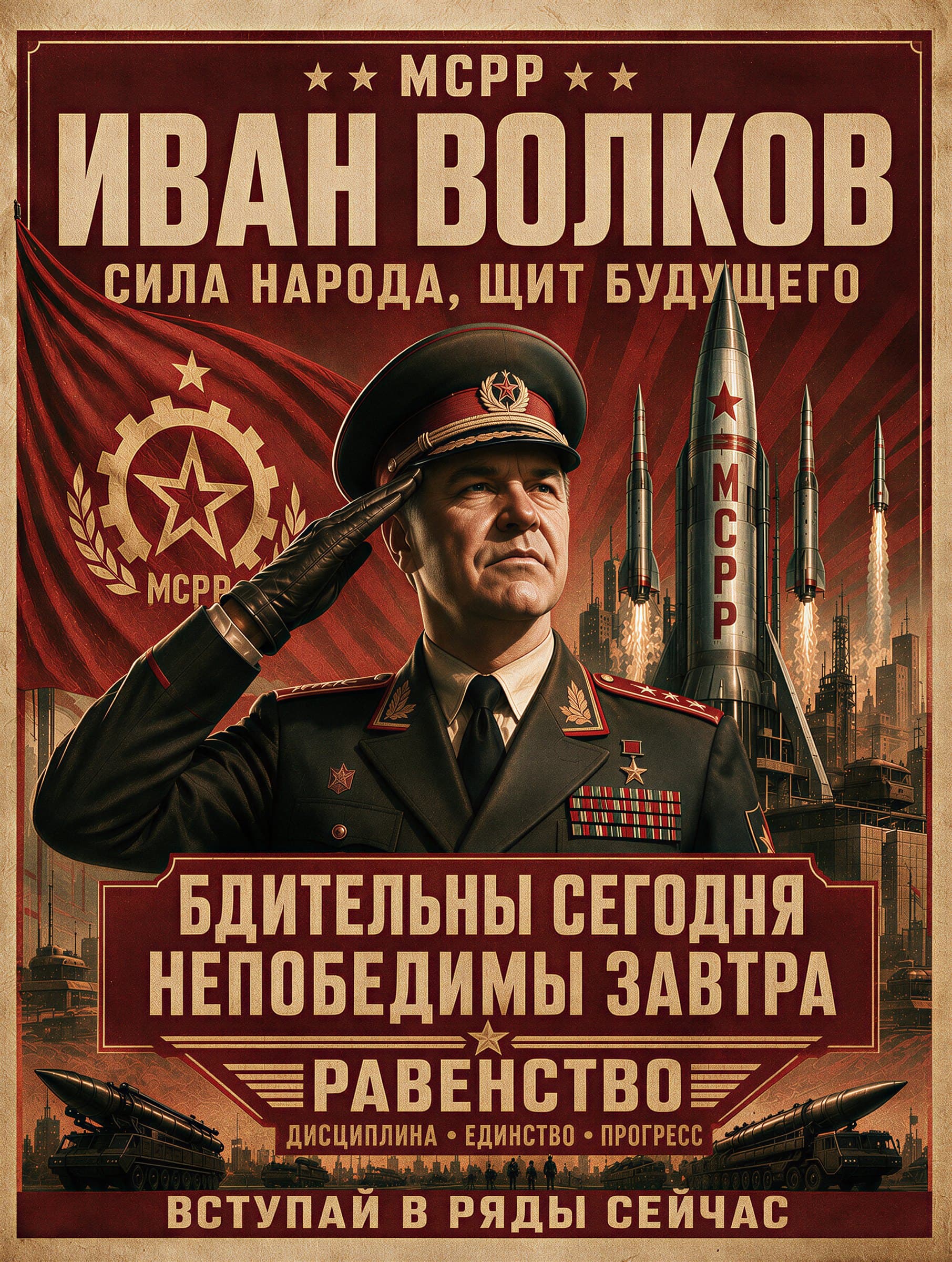 Red Bloc propaganda poster: Ivan Volkov, strength of the people
