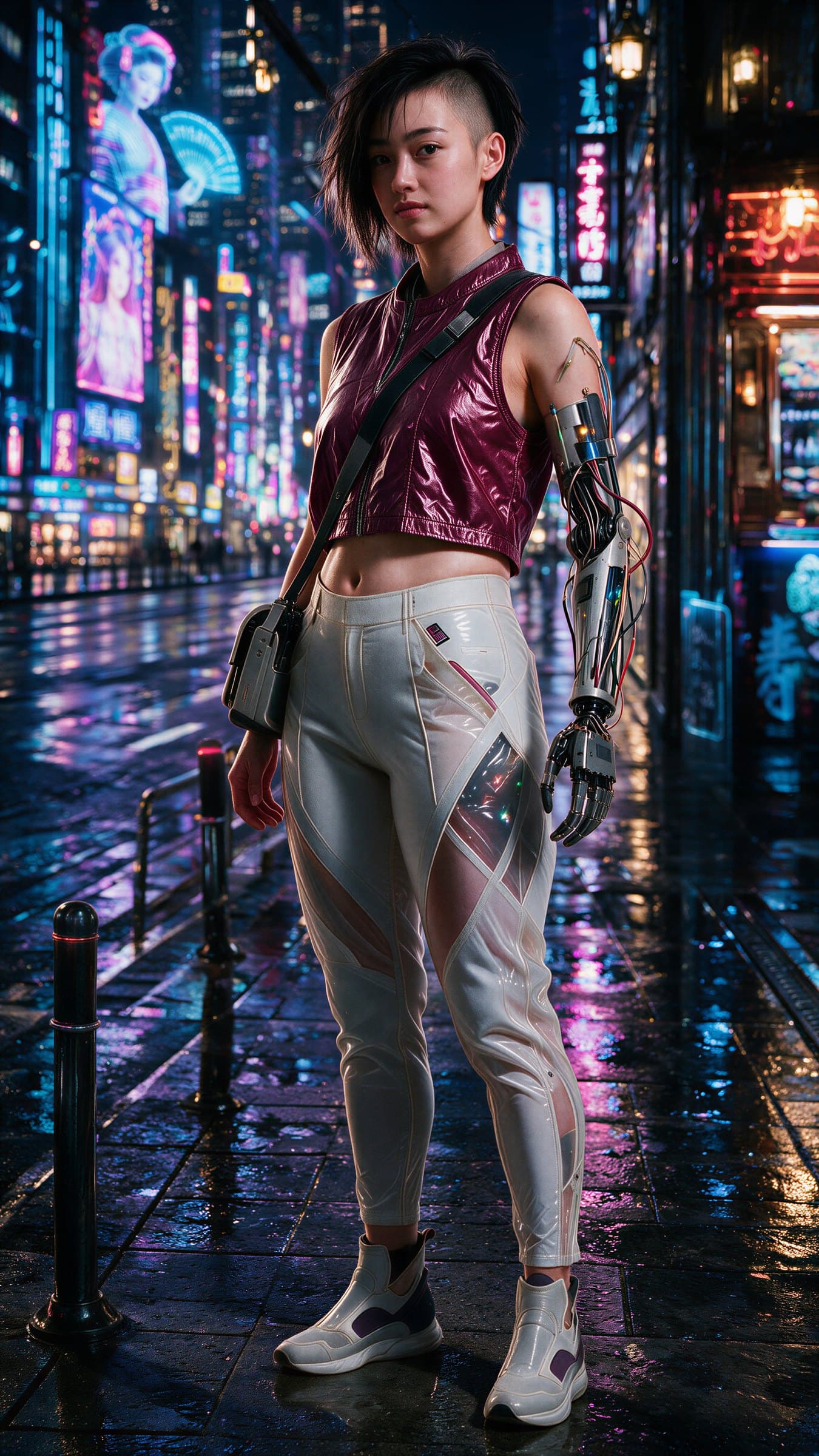 Reiko Mori standing in the rain in Tokyo's District of Light